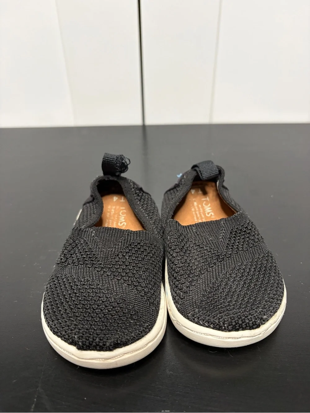 Toms Kids Black Woven Slip-On Knit Flats with White Sole - Size Toddler 4